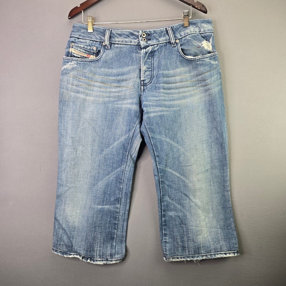 Diesel Denim Capri Jeans 38 Blue Distressed Made in Italy Cropped Y2K Vintage